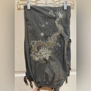 Women’s Khaki Pants with Dragon Embroidery, Size 29